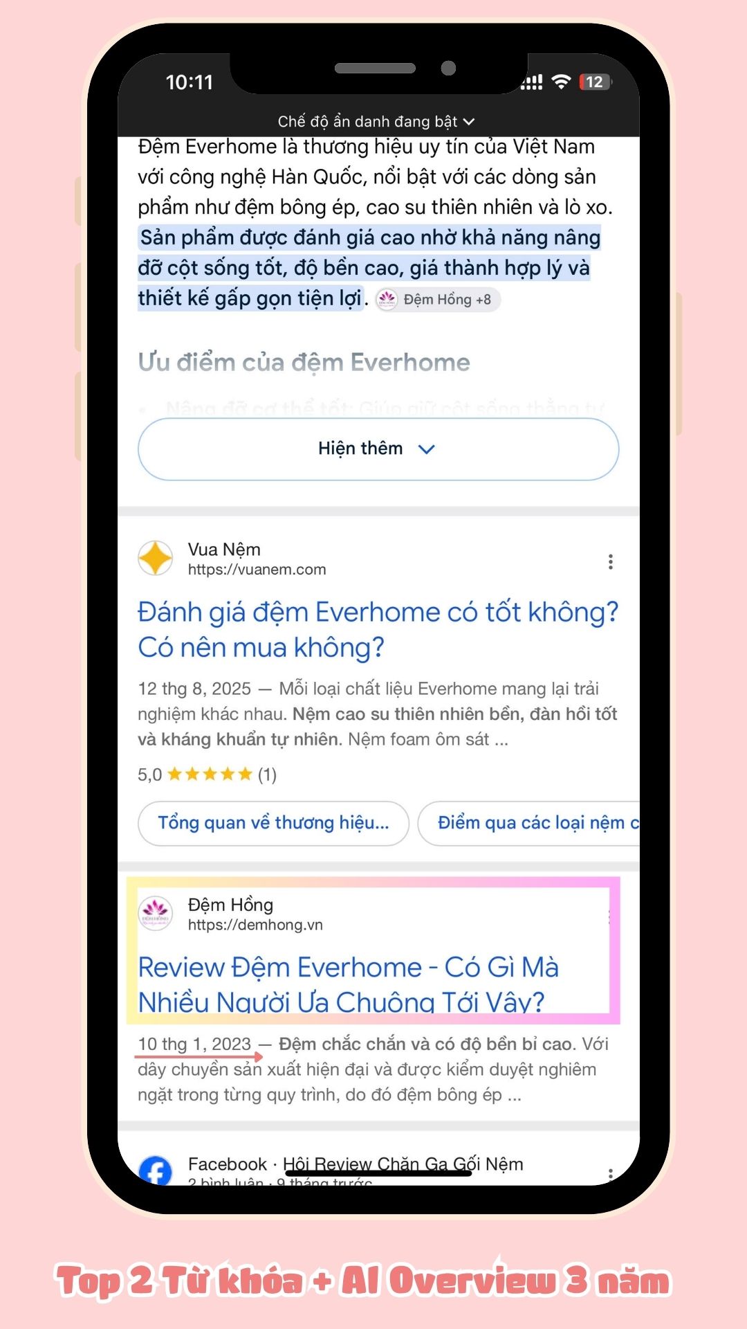 Top 2 từ khóa review đệm Everhome - Đệm Hồng