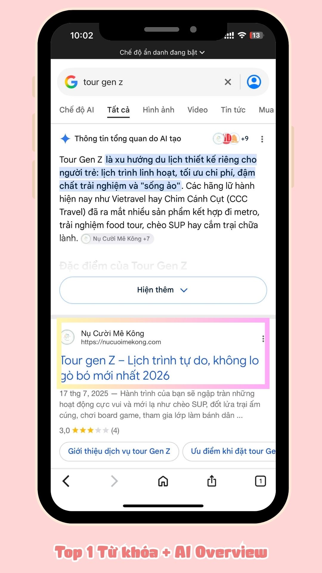 Top 1 từ khóa tour gen Z - Nụ Cười Mê Kông