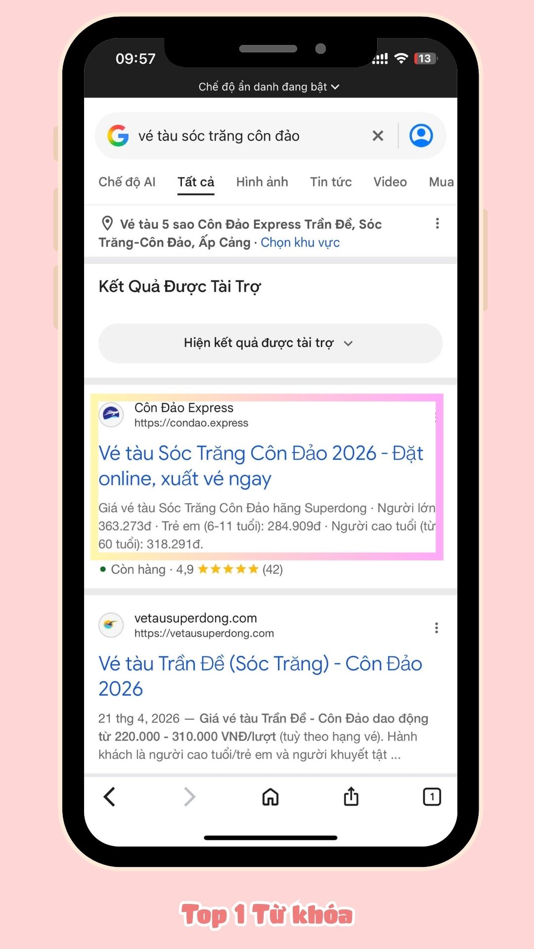 Top 1 từ khóa vé tàu Sóc Trăng Côn Đảo
